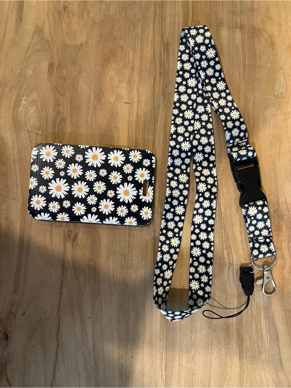 Daisy Print Black Lanyard with ID Badge Holder